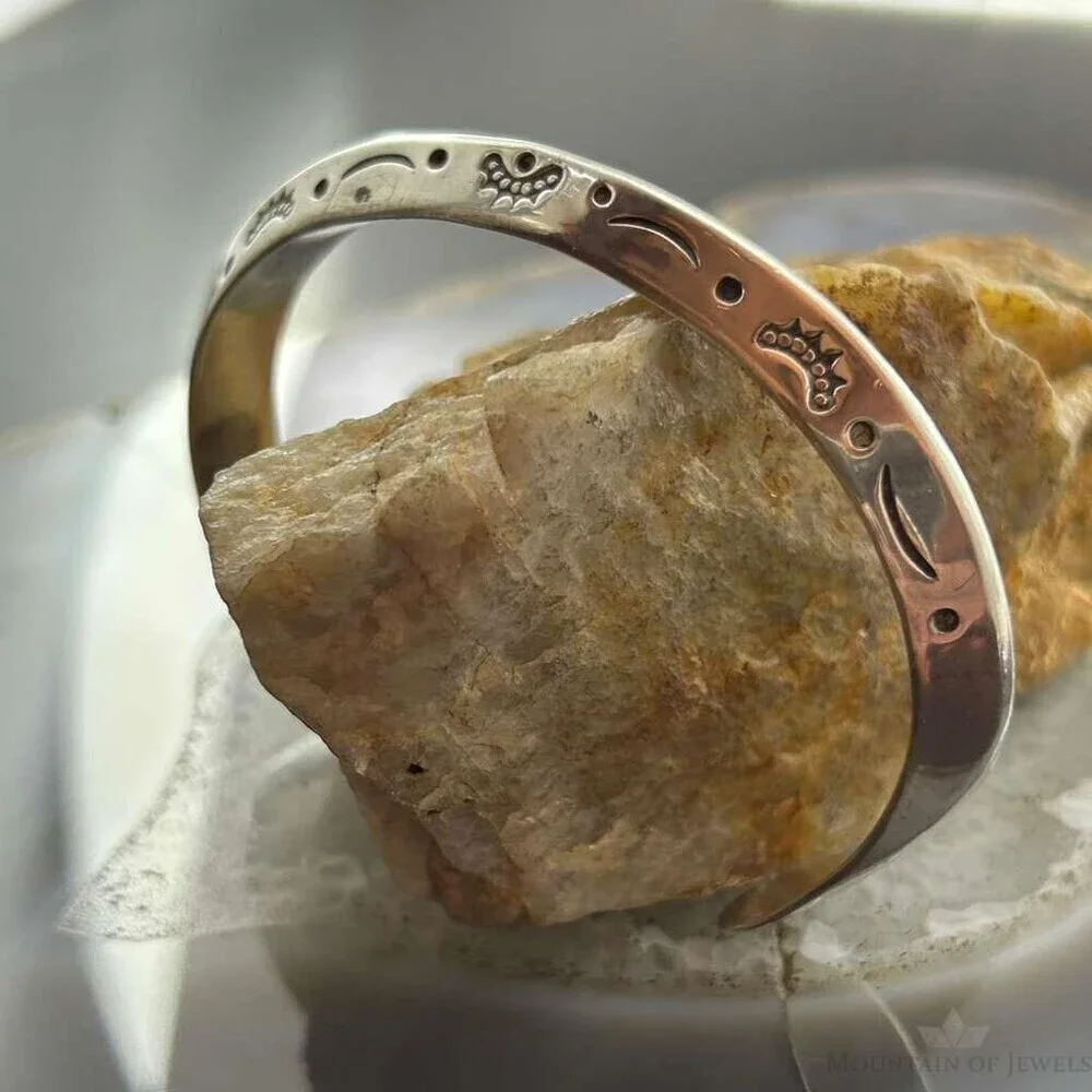 Signed Native American Sterling Silver Stamped Carinated Bracelet For Women